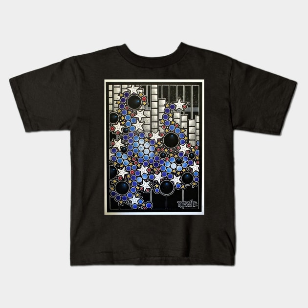 Midnight At Blues Beach Kids T-Shirt by Roszelle Art